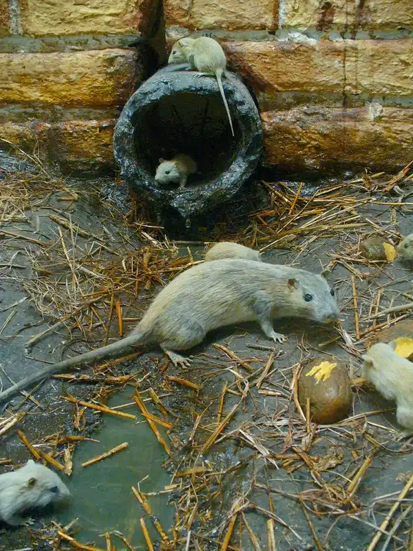 Rats near a drainage pipe