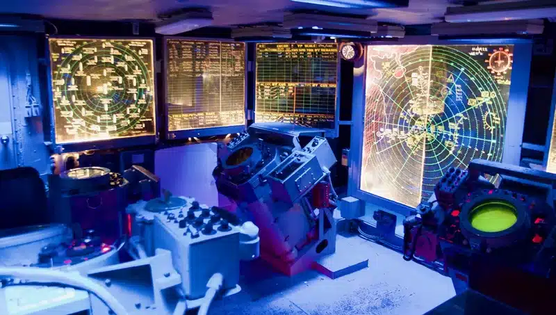 High-tech control room with screens