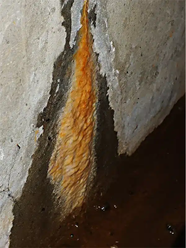 Water damage on concrete wall