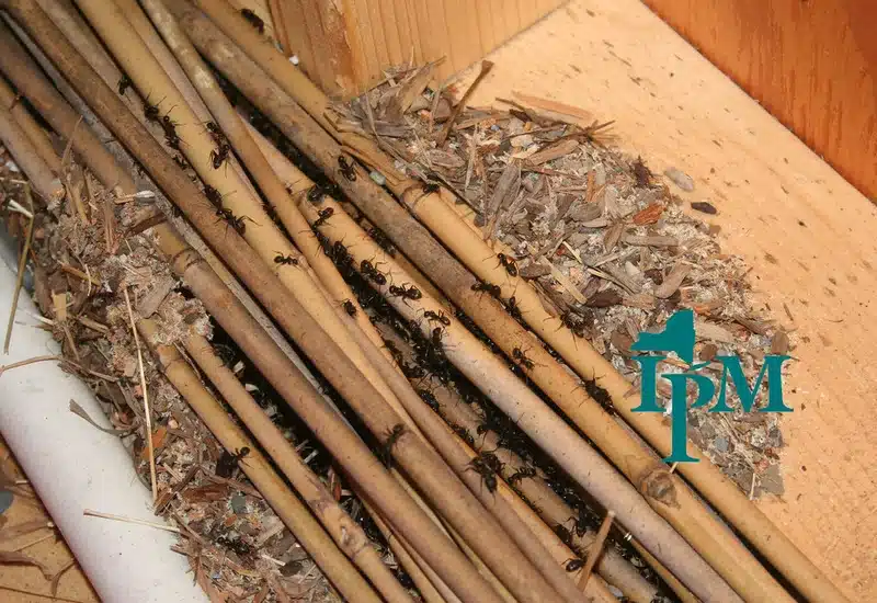 Ants crawling on wooden beams