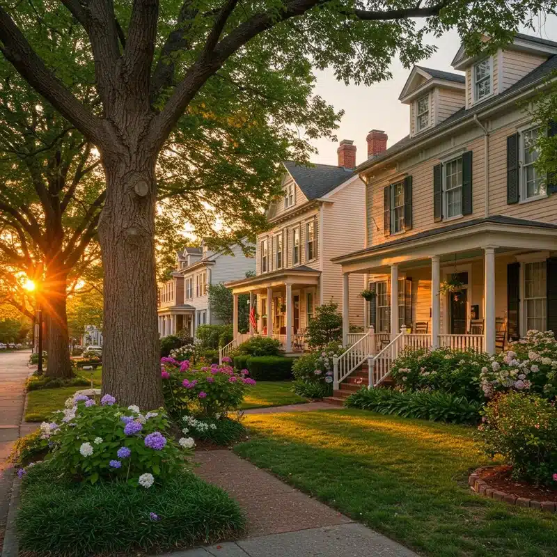 Suburban neighborhood with lush landscaping